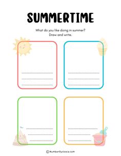 the printable summertime activity sheet for kids to practice their writing skills and read alouds