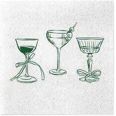 three cocktail glasses are shown in green ink