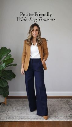 Dressing For Work Business Casual, Petite Curvy Office Outfits, Slacks For Short Women, Work Outfits With Blue Pants, Navy Blue Pants Business Casual Women, Parole Officer Outfit, Jw Pants Outfits, Therapist Outfits Women Business, Jeans Casual Work Outfit