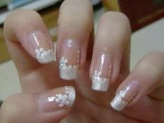 Chinese Nails Designs Acrylic, Gel X Nails White, Mid Length Nail Designs, Short Japanese Nails, Short Cute Nail Designs, White Nails With Flowers, Nail Designs 2014, Cute Bun, Girly Acrylic Nails