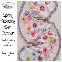 a crochet pattern for a baby blanket with flowers on it and the words spring blossom bed runner