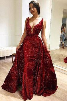 Glamorous Long Sleeves Tulle High Neck Bride Dresses Appliques Wedding Dresses with Detachable Overskirt qq0375 | Babyonlinewholesale Wine Dresses, Affordable Evening Dresses, Glamorous Evening Dresses, Yule Ball, Soiree Dress, Detachable Train, Amazing Dresses, V Neck Prom Dresses, Mermaid Sequin