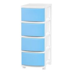 the three drawers are blue and white