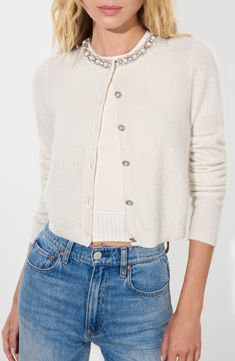 Alice + Olivia Dollie Embellished Cashmere Blend Cardigan | Nordstrom Perfect Cardigan, Embellished Collar, Cardigan Crop, Cardigan Outfits, Cashmere Cardigan, Cardigan Tops, Knitwear Women, Sweater Weather, Alice Olivia