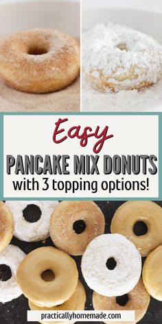 an easy pancake mix donuts recipe with 3 topping options