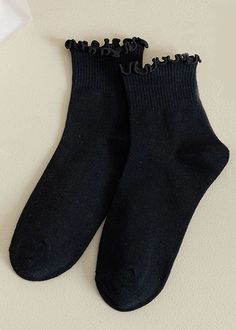 Ankle length socks with a frilly top for a little added flare to any outfit! One Size. 100% Cotton. Black Ruffle Socks, Ankle Length Socks, Ruffle Socks, Frilly Top, Ruffled Socks, Ruffle Design, Sock Game, Oxford Blue, Knit Bottom