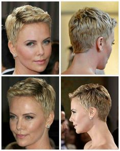 Womens Very Short Hairstyles, Charlene Theron Short Hair, Very Short Pixie Cuts, Short Sassy Haircuts, Short Haircut Styles, Really Short Hair, Pixie Haircut For Thick Hair