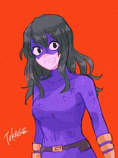 a drawing of a woman wearing a purple outfit