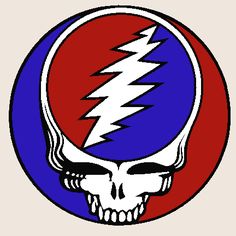 the grateful band logo with a skull on it's head and lightning bolt in the middle