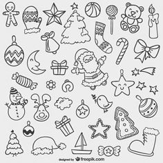 hand drawn christmas icons in black and white