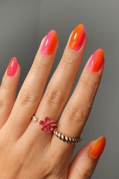 Sunset Orange Nails, Sunset Nails, Sunset Party, Orange Nail Designs, Neon Nail Polish, August Nails, Arabic Dress, Golden Nails, Peach Nails