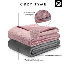 the cozy time blanket is shown with instructions on how to put it in and out