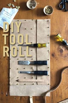 the tools are laid out on the table to make a diy tool roll craft