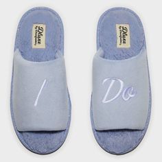 Dluxe by Dearfoams Women's Blue "I Do" Slipper Shoes Size M 7-8 US Bride Wedding Our wedding bridal slippers are a MUST for a stress-free big day! Boasting plush insoles, easy on/off, machine washable designs, and supersoft lining, they're the perfect memory foam insoles for sneaking a break here and there. Best of all, our innovative No Sweat Comfort material ensures your feet stay equal parts cozy and dry. Bridal Slippers, Blue Toes, Slide Slippers, Wedding Item, Slipper Shoes, Bride Wedding, Vans Classic Slip On Sneaker, New Shoes, Wedding Bride