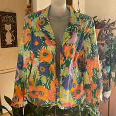 Brand New Jacket Super Colorful Flowers And Clear Sequins It Has Pockets It Is A Size Medium Measures Approximately 22” From Armpit To Armpit And The Sleeves Are 24” Long (220) (191) New Jacket, Sassy Hair, Sequin Jacket, Jean Jackets, Colorful Flowers, Jean Coat, Jean Jacket, Blue Yellow, Jackets & Coats