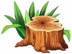 a tree stump with green leaves on a white background