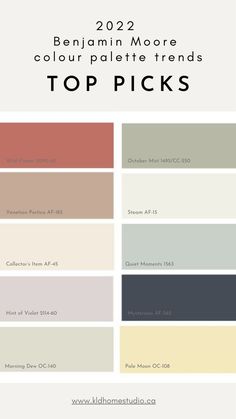 Colour palette trends for the year of 2022. My top picks from the Benjamin Moore colour palette trends. Tips and insights on how to use colour palette trends to your advantage. Interior Colour Palette, Farmhouse Paint Colors, House Color Palettes, Colour Trends, Favorite Paint Colors, Paint Colors Benjamin Moore, Benjamin Moore Colors, Benjamin Moore Paint, Interior Colour