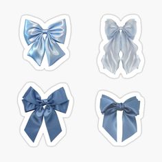 four blue bows stickers are shown in three different shapes and sizes, each with a large bow at the top