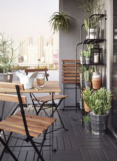 an outdoor balcony with wooden chairs and plants on the table, along with text that reads making your home beautiful my 10 favorite balcony gardens