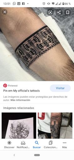 an instagram page with tattoos on the left arm and in the middle one is a tattoo design