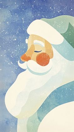 a painting of a santa claus with snow falling off his face and nose, in the night sky