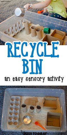 an easy recycling activity for toddlers to play with sand and water in their trays