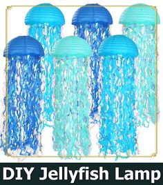 LIHAO 6 Packs Jellyfish Paper Lanterns, Gradient Colorful Paper Lanterns, Blue Hanging Lanterns for Mermaid Theme Party Under The Sea Ocean Birthday Decorations Baby Shower Baby Room Jellyfish Lantern, Ocean Birthday, Mermaid Theme Party, Colorful Paper, Mermaid Theme