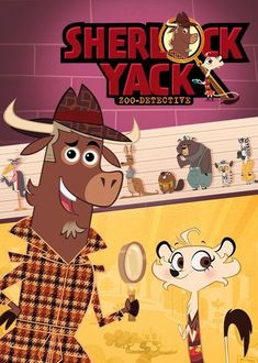 the cartoon character sheriff yack is standing in front of a wall with other characters