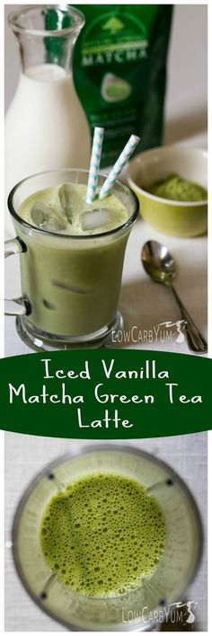 Need a healthier alternative to iced coffee? Try this low carb iced vanilla matcha green tea latte. It's low in calories with less than 1 gram of carbs! http://LowCarbYum.com Iced Green Tea, Low Carb Drinks, Iced Matcha