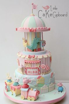 a cake with peppa the pig on top