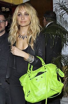 Nicole Richie Fashion, Green Balenciaga, 2000s Bags, Nicole Richie Style, Paris And Nicole, Celebrity Bags, Paul Gaultier Spring, Colorful Maxi Dress, Life Support