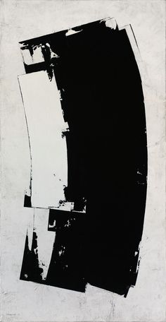 an abstract black and white painting on paper