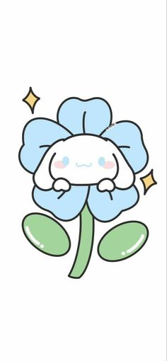 a blue flower with green leaves and a star on it's head, sitting in front of a white background