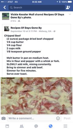 a facebook post showing the recipe for pizza