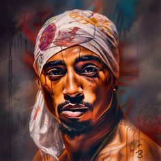 a painting of a man with a turban on his head and tattoos around his neck