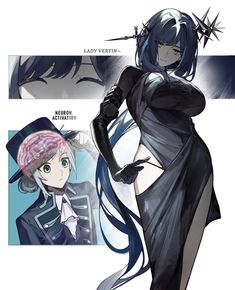 an anime character with blue hair and black clothes