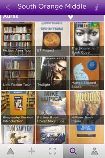 an image of the south orange middle school library app on iphone or ipad, with text and images displayed