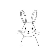 a black and white drawing of a rabbit's face with ears wide open, looking to the side