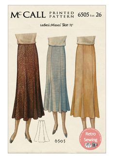 three women's skirts and one woman's top sewing pattern