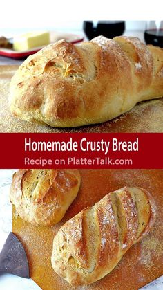 homemade crusty bread on a cutting board