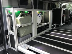 the interior of a vehicle with its doors open