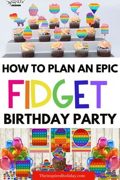 a birthday party with cupcakes and balloons on the table is featured in this article