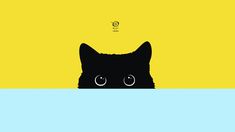 a black cat is peeking out from behind a blue and yellow background with the words, i love you