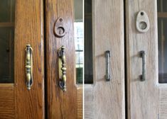 two different doors with handles and knobs on them