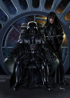 darth vader and his companion sit together in front of a star wars scene