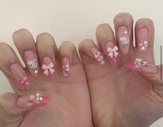 Nails Images, Paznokcie Hello Kitty, Hello Kitty Nail, Kitty Nail, Aesthetic Nails, Really Cute Nails