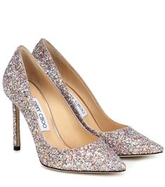 Romy 100 Glitter Pumps | Jimmy Choo - Mytheresa Jimmy Choo Romy 100, Jimmy Choo Romy, Glitter Pumps, Glitter Fabric, Sling Backs, Jimmy Choo, Fall In Love, Stiletto Heels, Saint Laurent