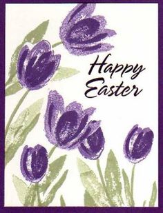 an easter card with purple flowers on it