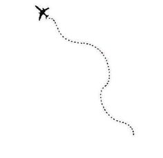 an airplane is flying in the sky with a dotted line on it's side