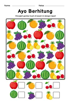 the worksheet is filled with fruits and vegetables